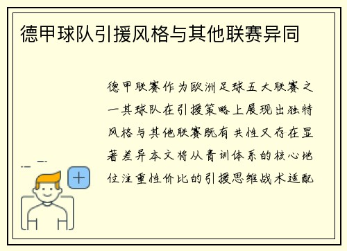 德甲球队引援风格与其他联赛异同